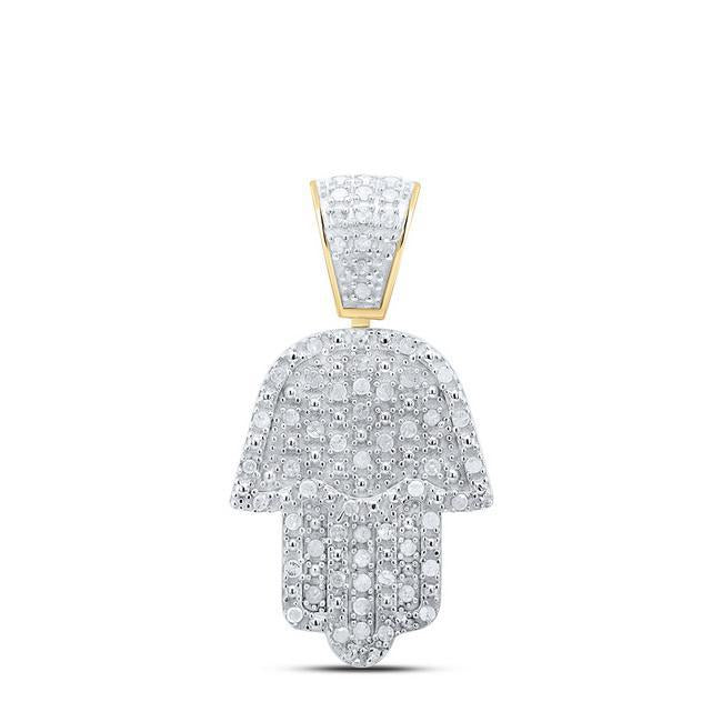 0.52ctw Round Diamond Hamsa Hand Palm Pendant Charm 925 Sterling Silver