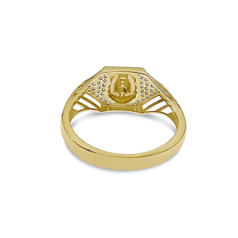 14k Yellow Gold Lion Head Mens Signet Pinky Ring CZ