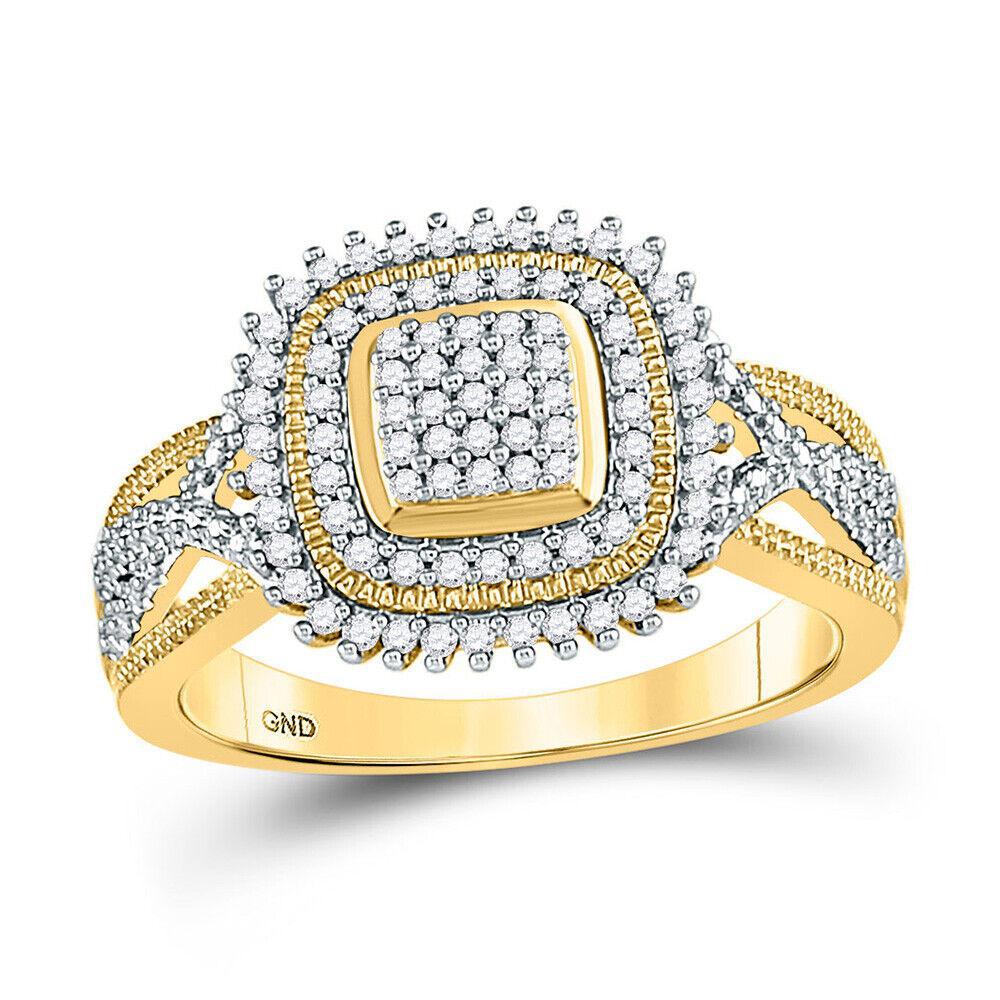 0.25 Cttw Round Diamond Cushion Cluster Ring Twisted Band 10k Yellow Gold