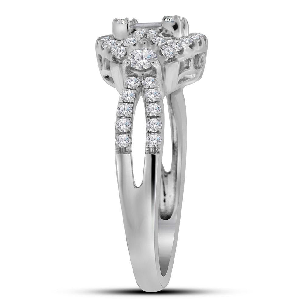 0.75 Cttw Baguette Diamond Engagement Ring Twisted Band 18k White Gold