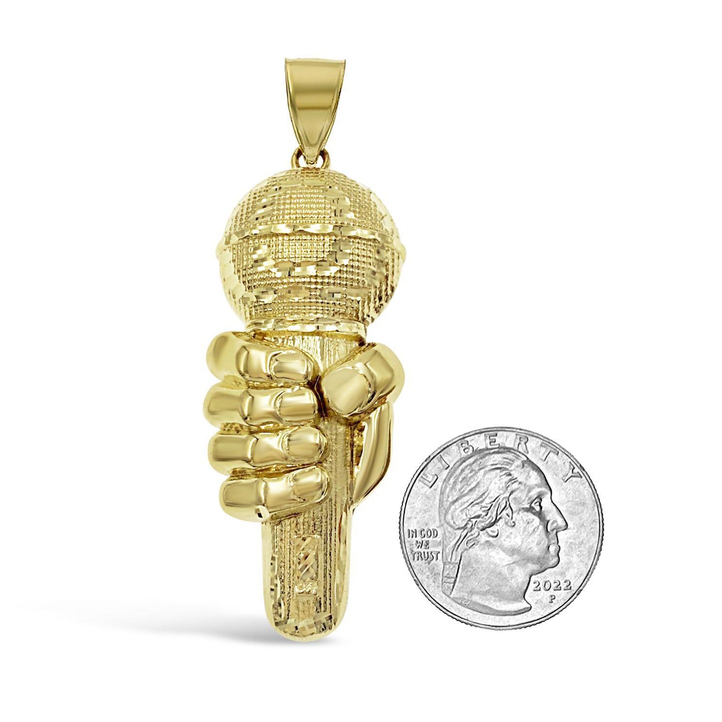 2.8" Real 10k Yellow Gold Microphone Pendant Hand Holding Mic Mens Charm