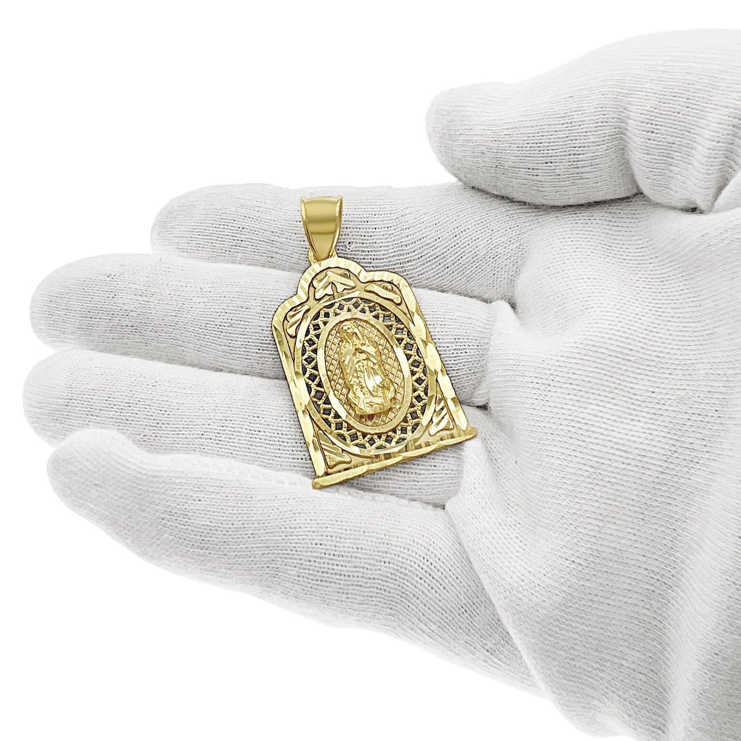 Virgin Mary Pendant Mens Charm Lady Guadalupe 10k Yellow Gold 1.8 inch
