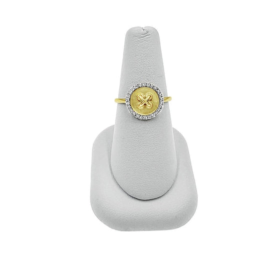 14K Yellow Gold Button Ring CZ Womens Jewelry