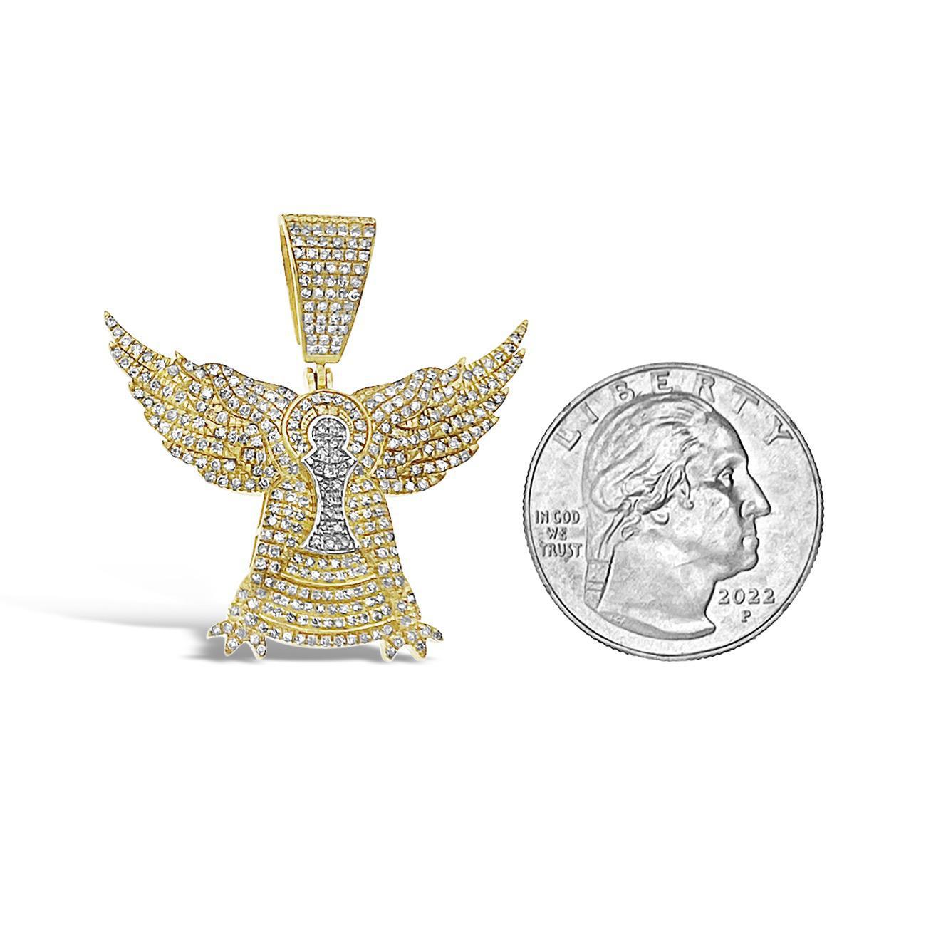 0.82 Cttw Diamond Eagle Wings Mens Pendant Charm 10k Yellow Gold
