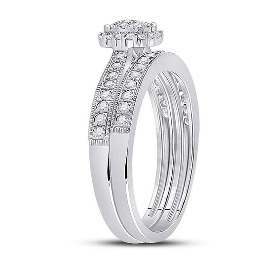 0.50ctw Diamond Cluster Bridal Set Ring 10K White Gold