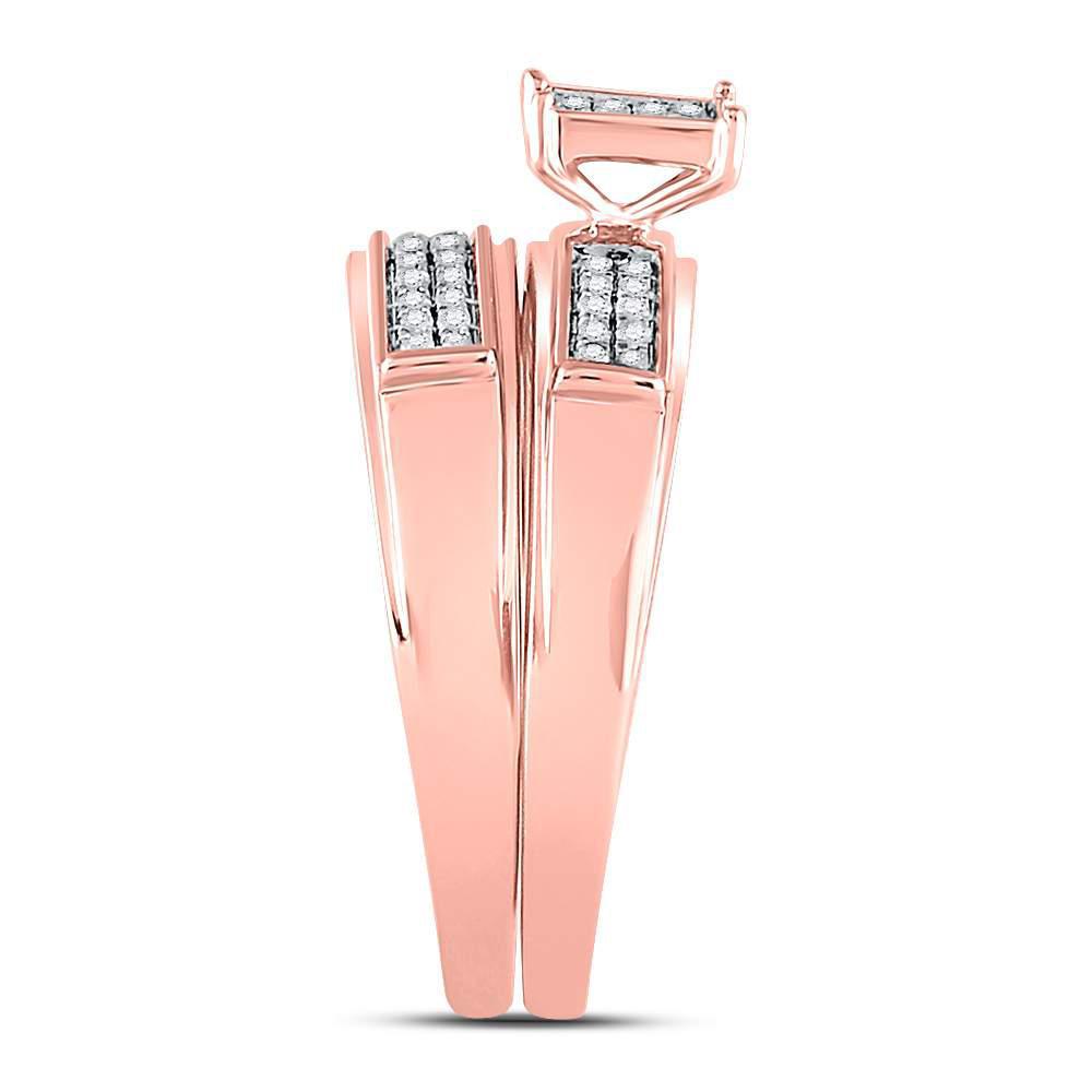 0.35cttw Diamond Square Matching Bridal Wedding His Hers Ring Set 10k Rose Gold