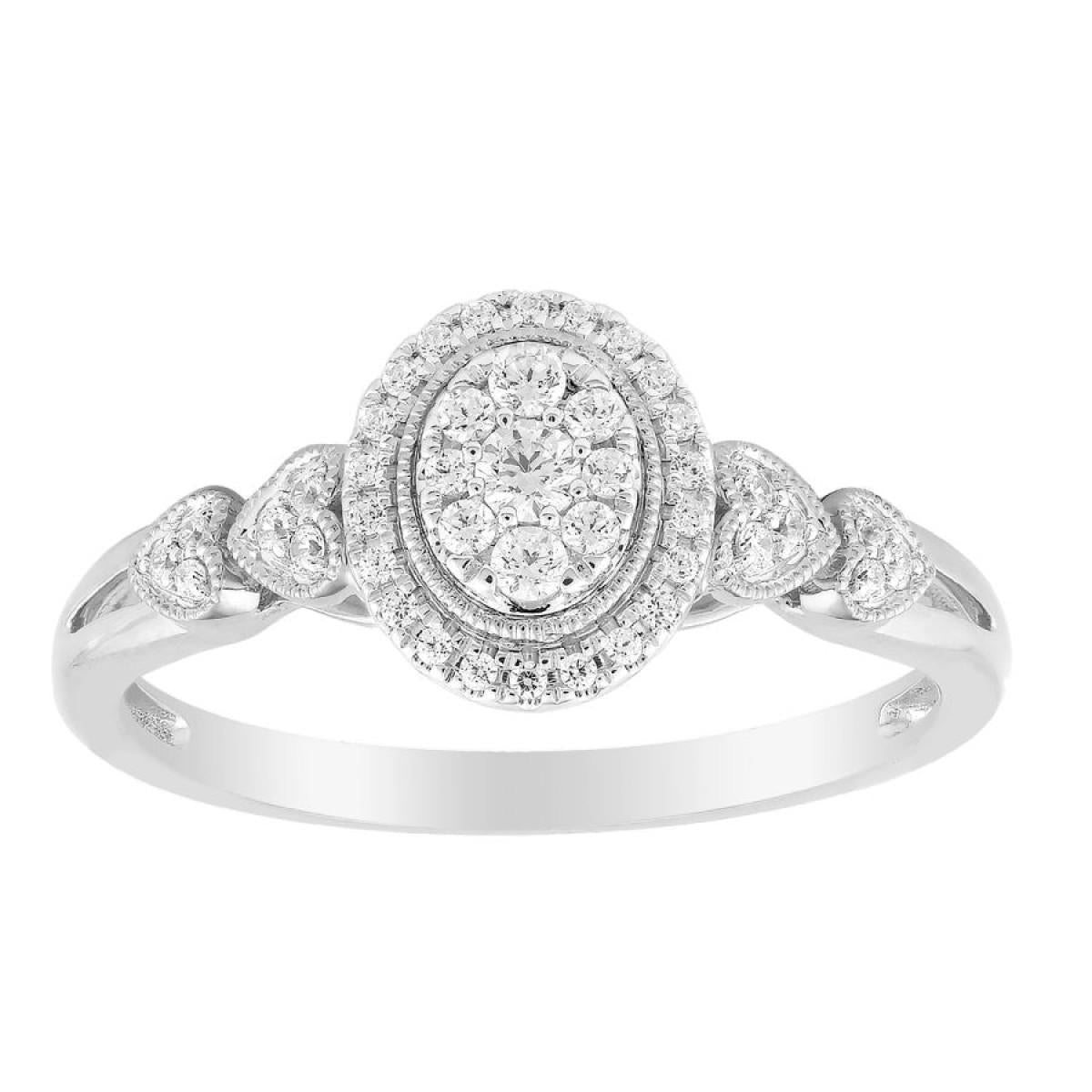 0.25cttw Diamond Oval Shape Heart Bridal Engagement Ring 10k White Gold