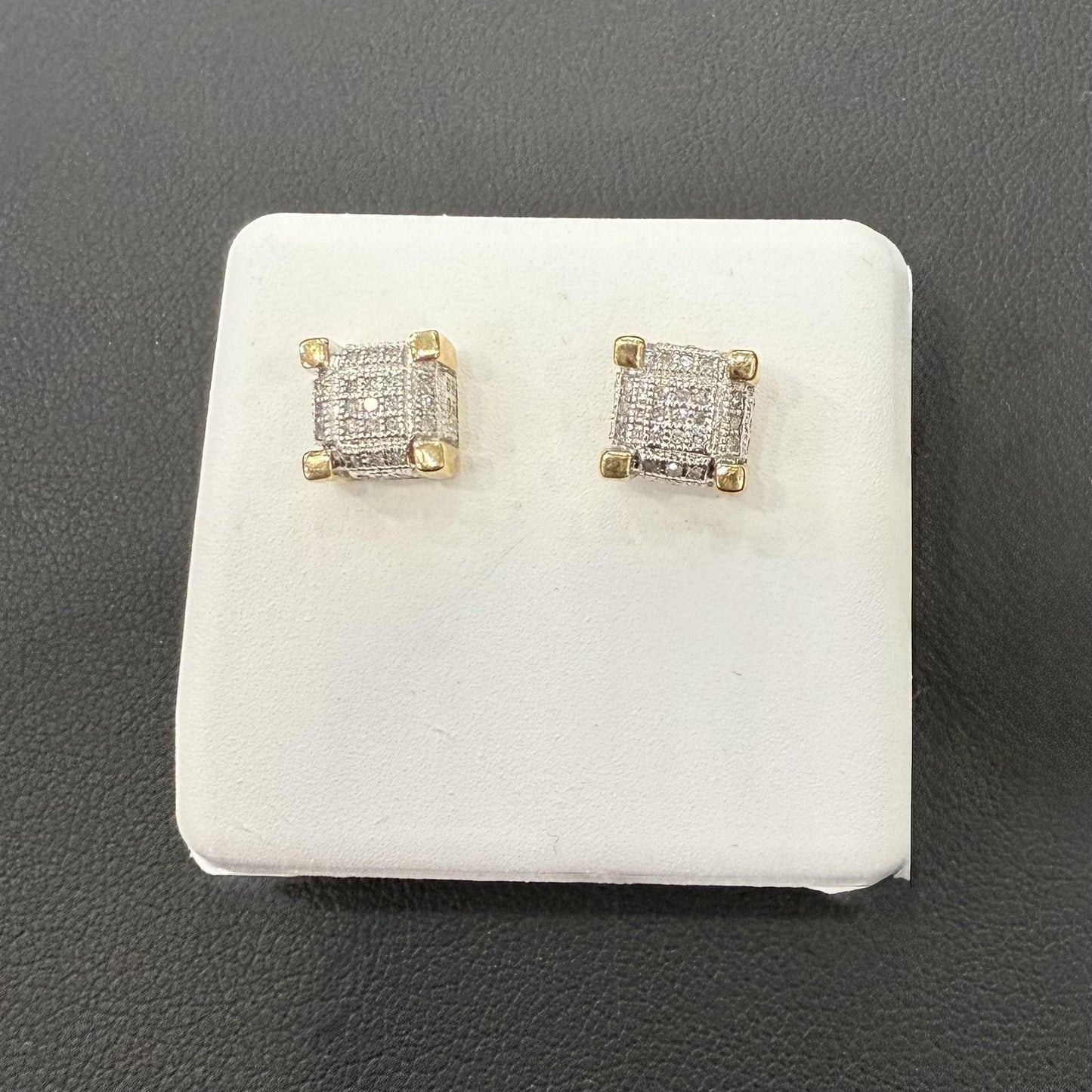 0.25 cttw Diamond Square Mens Stud Earrings 10k Yellow Gold Screw Back