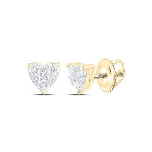 Diamond Heart Cluster Stud Earrings 10K Yellow Gold