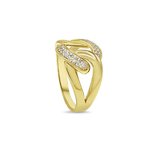 10K Yellow Gold Cuban Link Chain Knot Ring Band Unisex