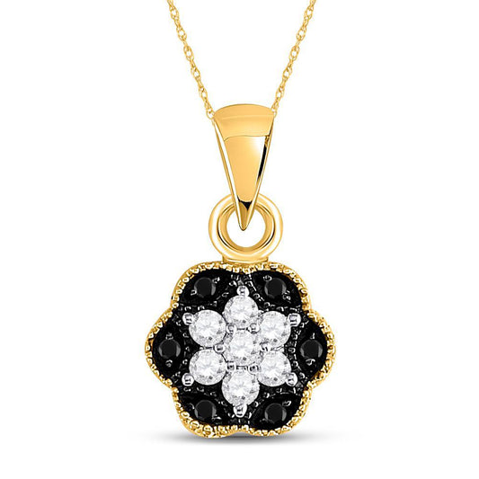 Black Diamond Diamond Flower Cluster Pendant 14K Yellow Gold