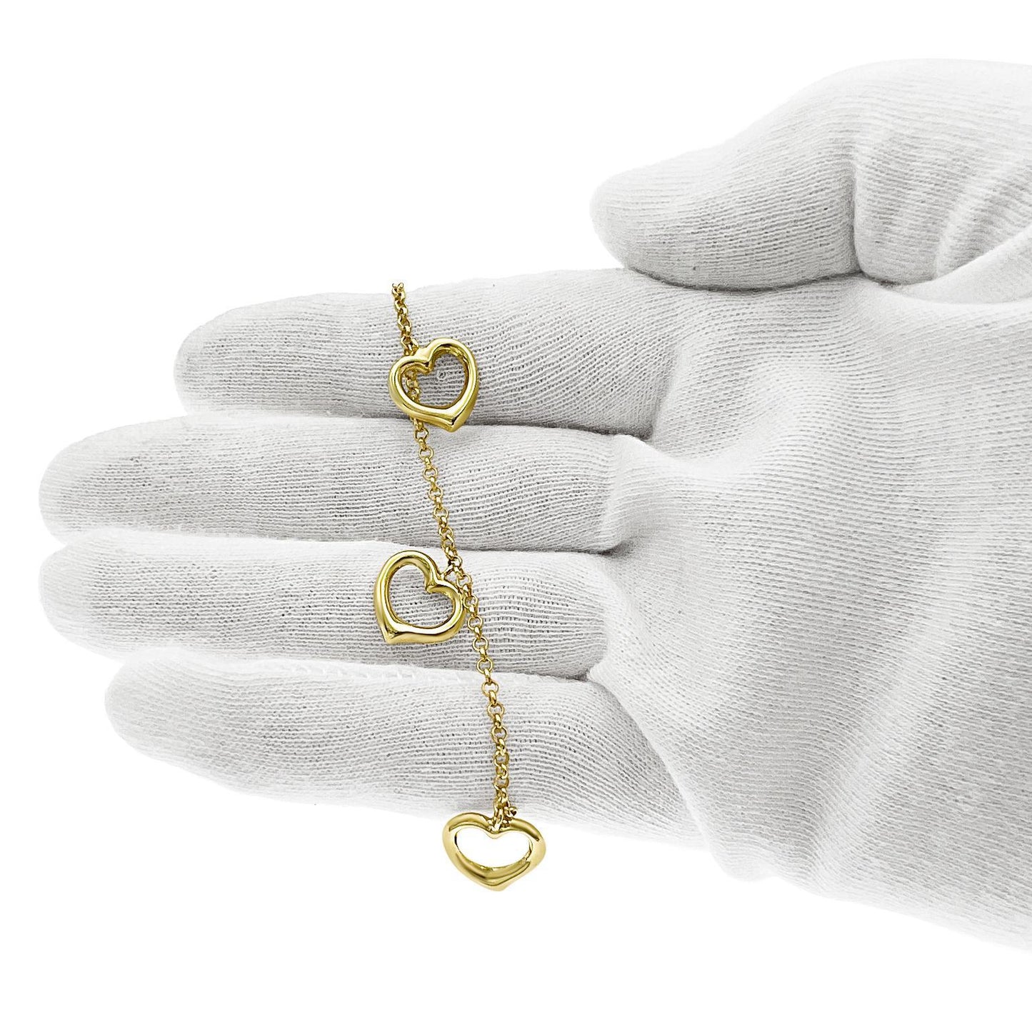 14k Gold Dangle Heart Chain Bracelet 7 inch