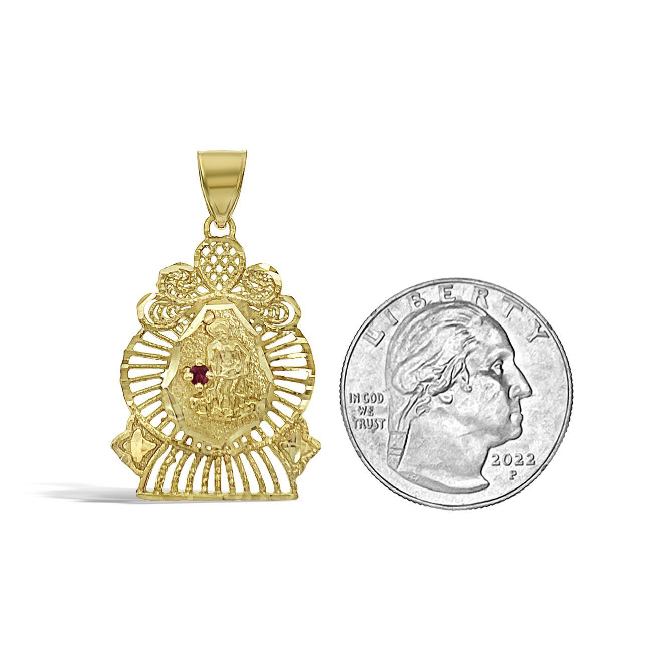 Saint Lazarus Pendant Real 10k Gold Charm Simulated Ruby 1.4"