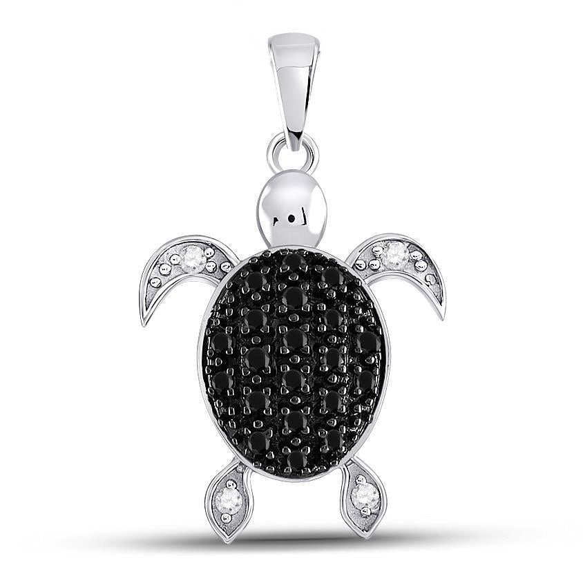Black Diamond Sea Turtle Pendant 10k White Gold