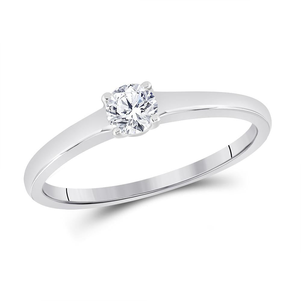 1/4 Ct Round Diamond Solitaire Engagement Ring 14k White Gold Bridal Wedding