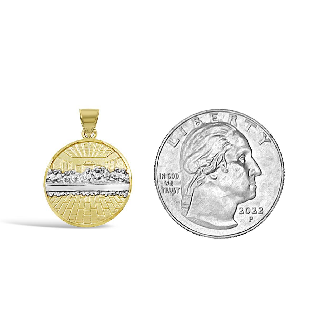 Last Supper Round Pendant Charm 10k Two Tone Gold 0.8 inch