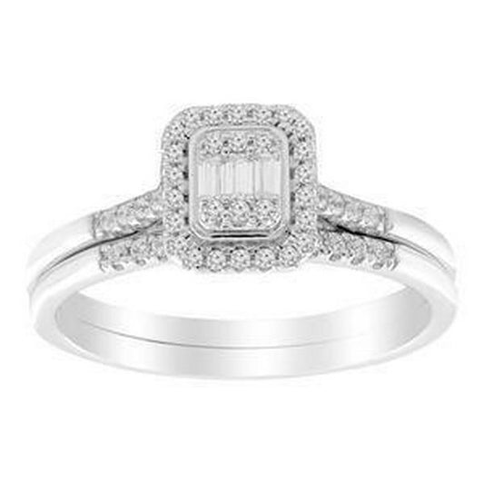 0.25 cttw Baguette Diamond Cushion Bridal Wedding Set Ring Band 10k White Gold
