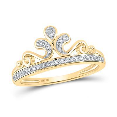 Diamond Crown Tiara Ring Band 10k Yellow Gold Womens