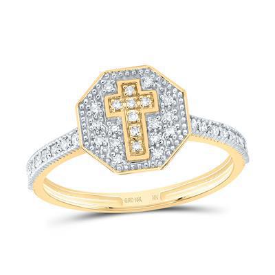Diamond Cross Octagon Womens Ring 10K Yellow Gold