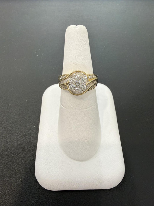 1ctw Diamond Cluster Baguette Ring 10K Yellow Gold