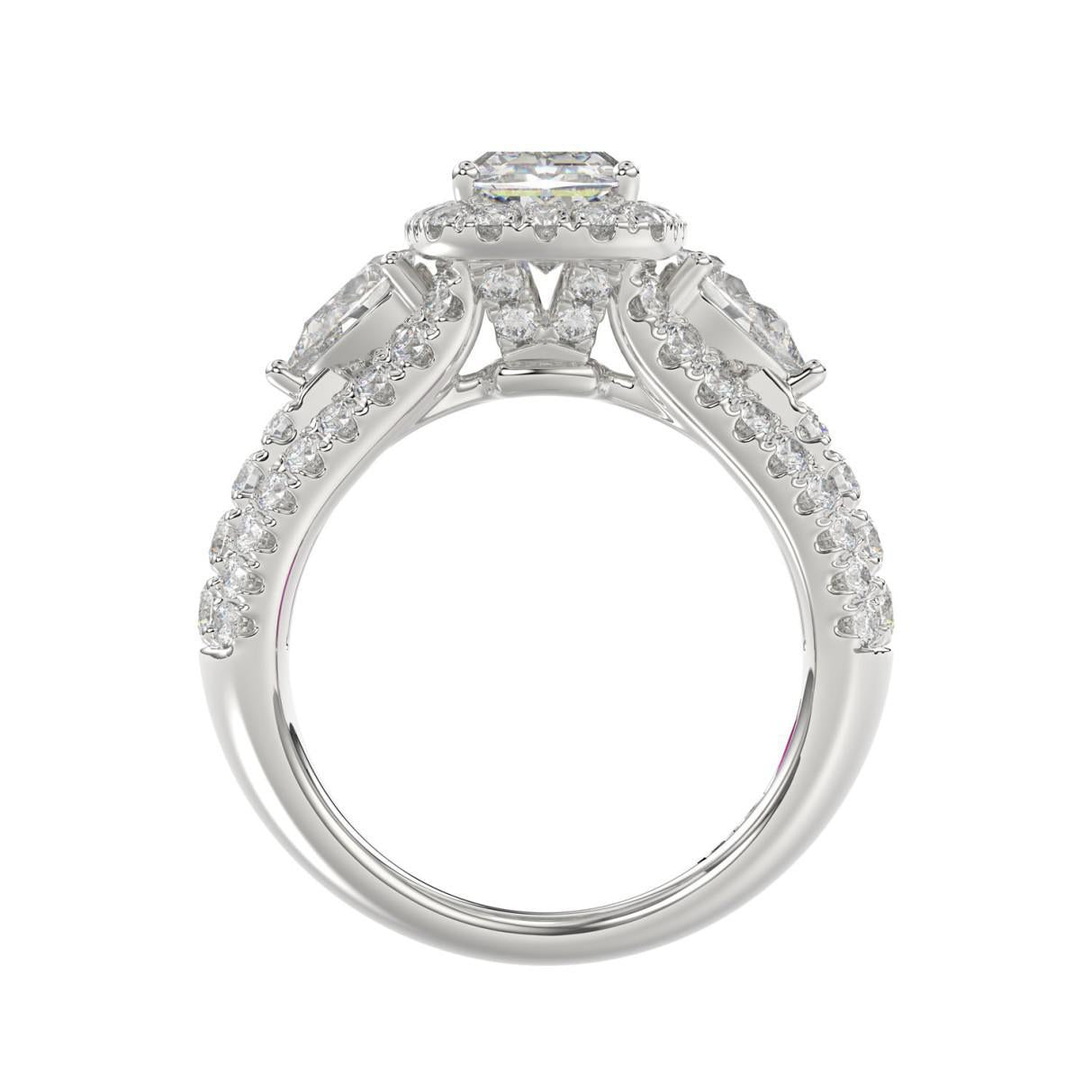 3.5 cttw Lab Grown Cushion Pear Diamond Pink Internal IGI 950 Platinum Ring