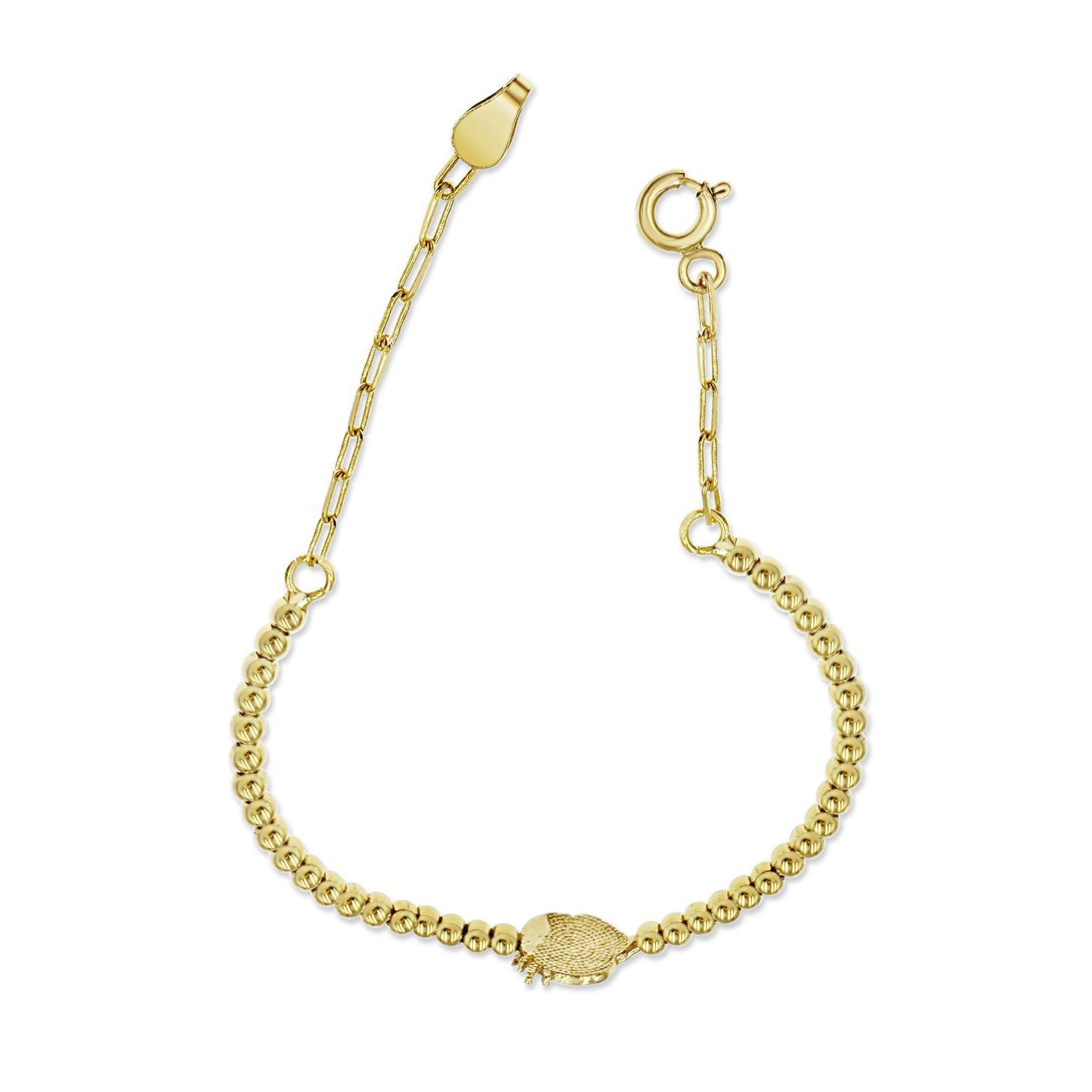 10k Yellow Gold Kids Beaded Bracelet Tweety Face Enamel Adjustable