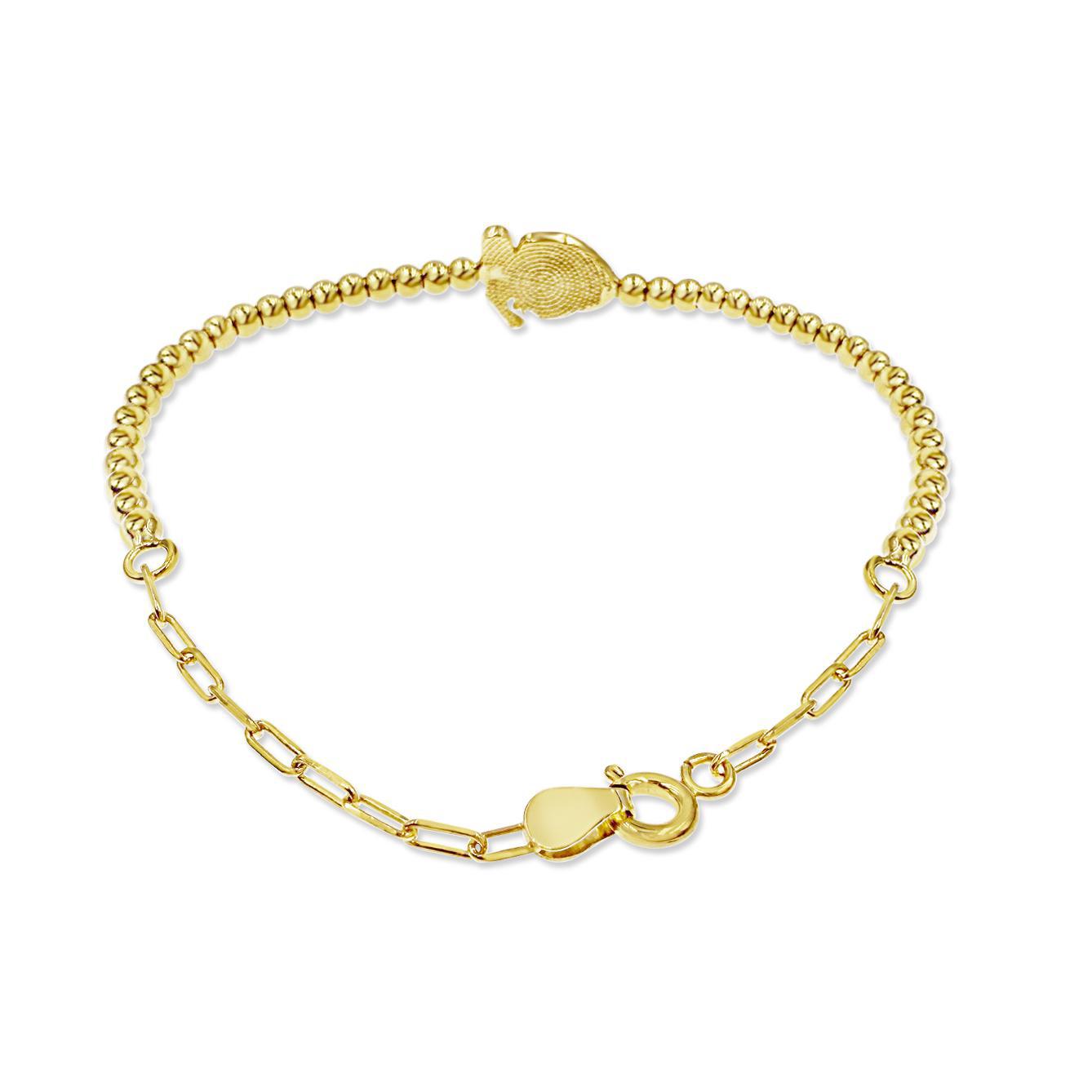 10k Yellow Gold Kids Beaded Bracelet Donald Duck Enamel Adjustable Charm