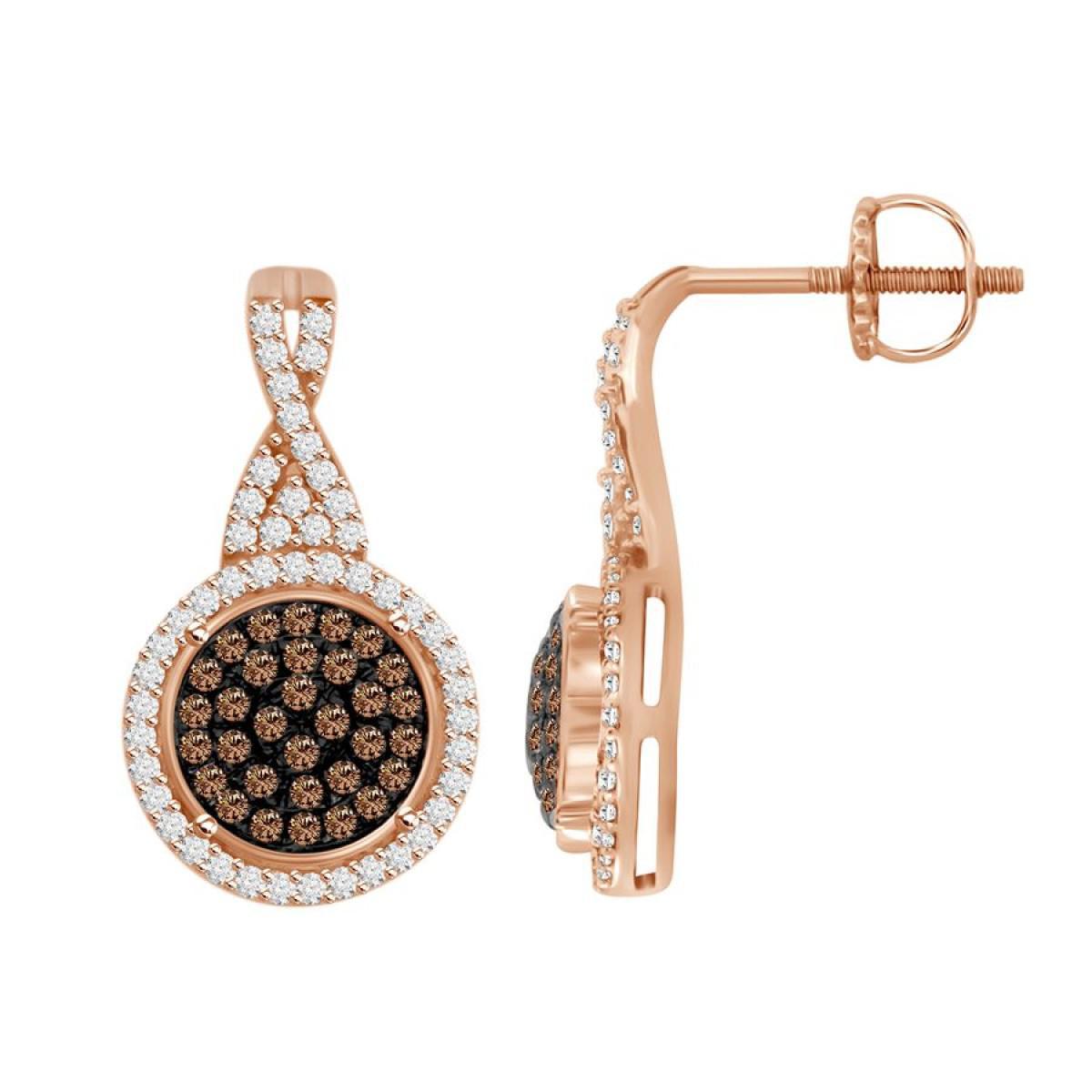 0.50 Cttw Chocolate Diamond Round Earrings Dangle Stud 10k Rose Gold