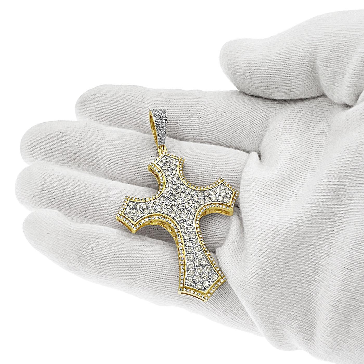 14kt Yellow Gold 3.00 Cttw Diamond Cross Pendant Mens Charm