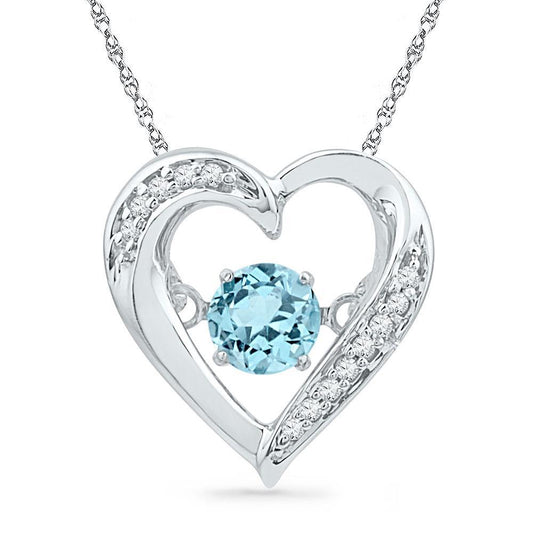 Natural Diamond Lab Blue Topaz Heart Birthstone Pendant 925 Sterling Silver