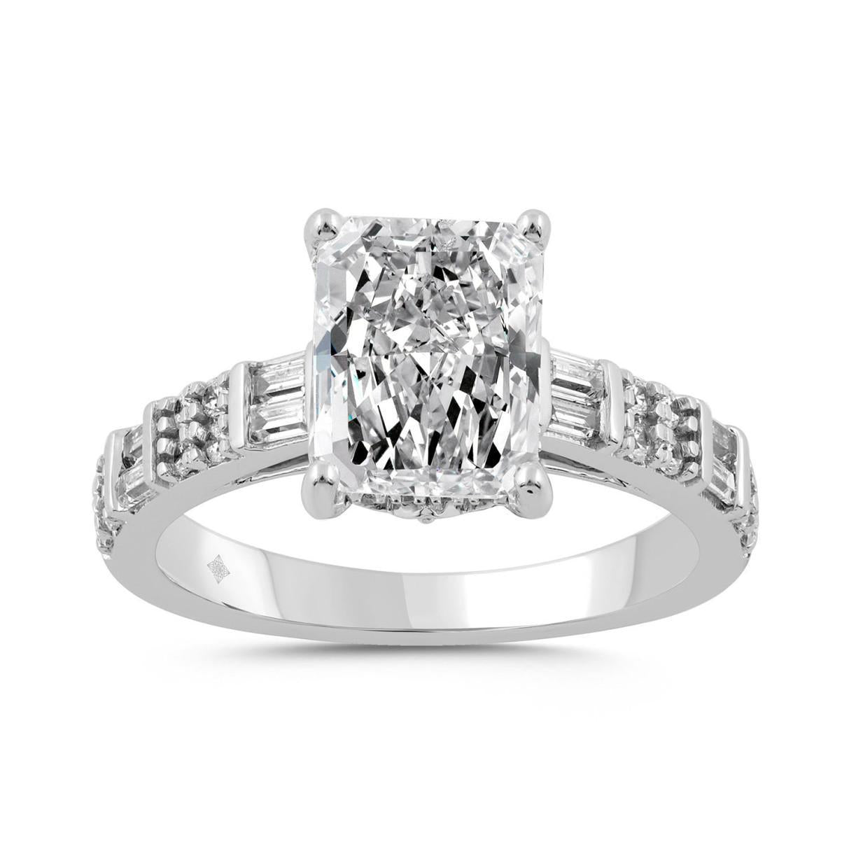 3.5 cttw Lab Grown Radiant Baguette Diamond IGI Certified Ring 14k White Gold