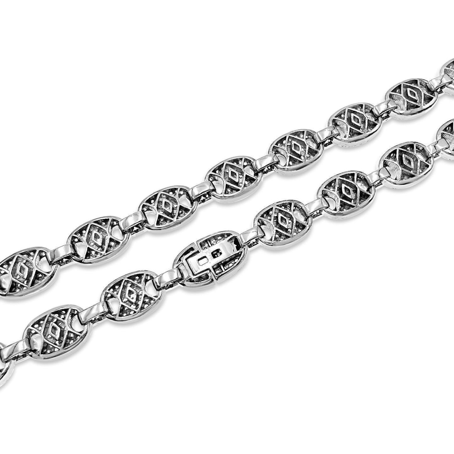 Puff Mariner Anchor Iced Out Link Chain CZ Necklace Solid 925 Sterling Silver