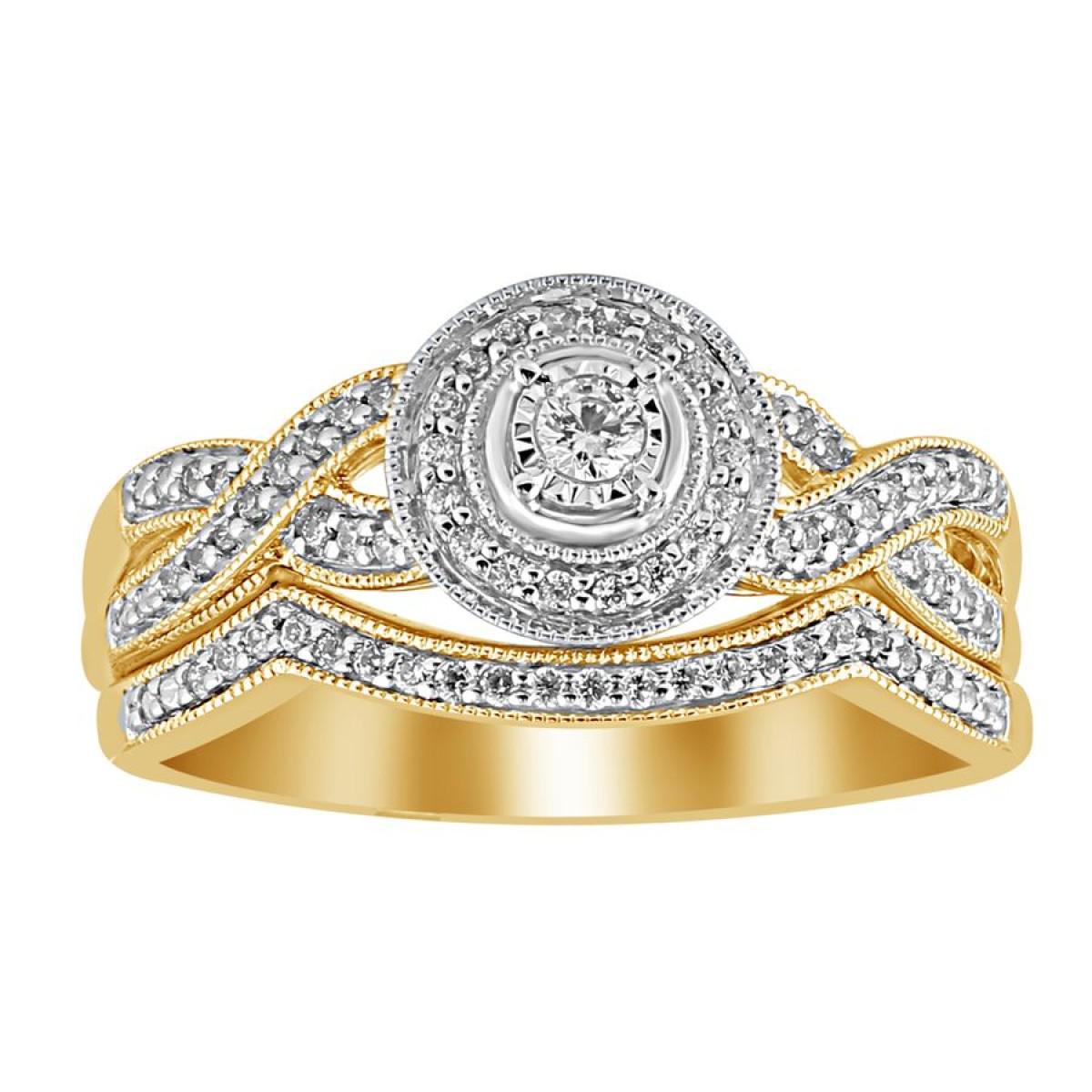 0.25cttw Diamond round Halo Bridal Wedding Ring Band Set 10k Yellow Gold
