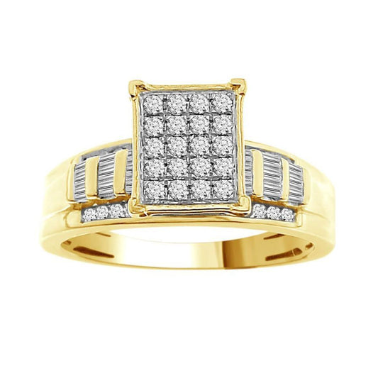 0.50cttw Round / Baguette Diamond Square Engagement Ring 10k Yellow Gold