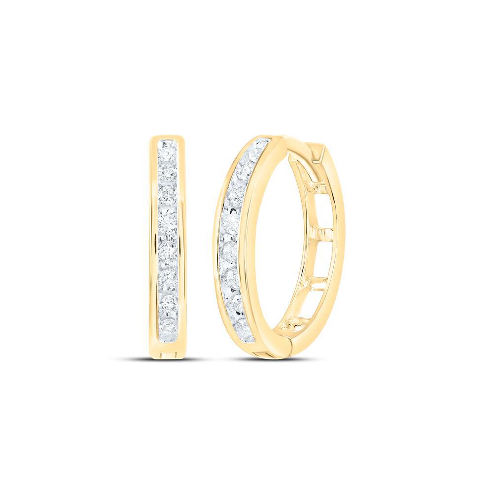 0.20ctw Round Diamond Single Row Hoop Huggie Earrings 10k Yellow Gold Womens