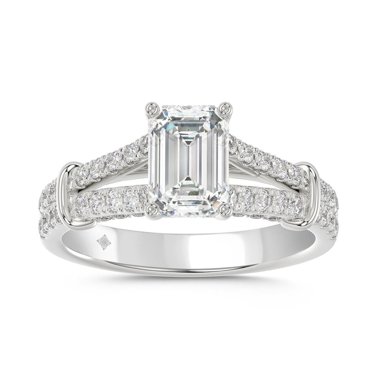 2 cttw Lab Grown Emerald Round Diamond Engagement Ring 14k White Gold