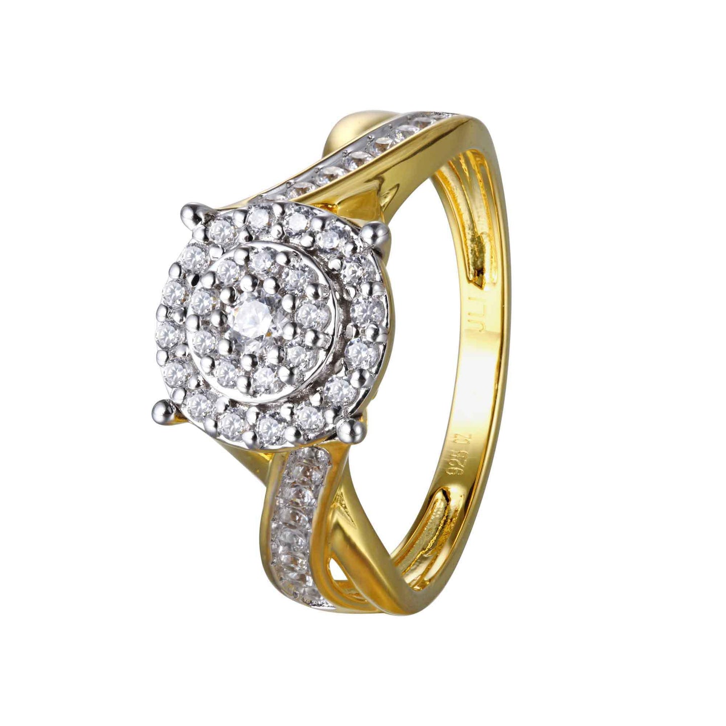 10k Yellow Gold Diamond Round Cluster Engagement Ring Twisted Band 0.50cttw