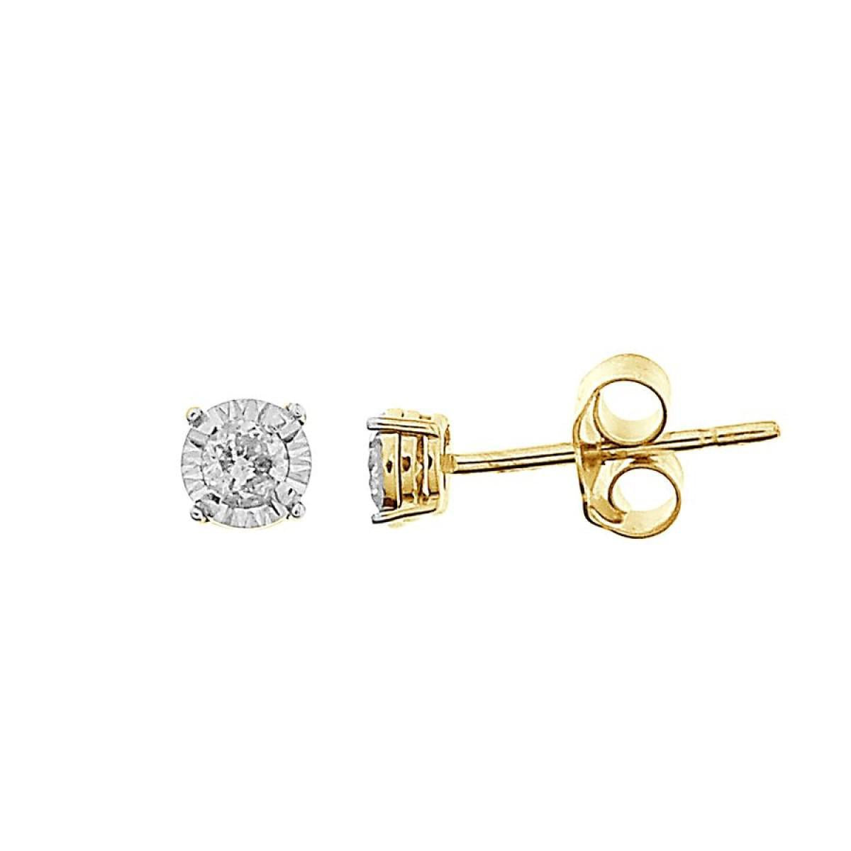 0.15cttw Round Diamond Solitaire Mens Stud Earrings 10k Yellow Gold