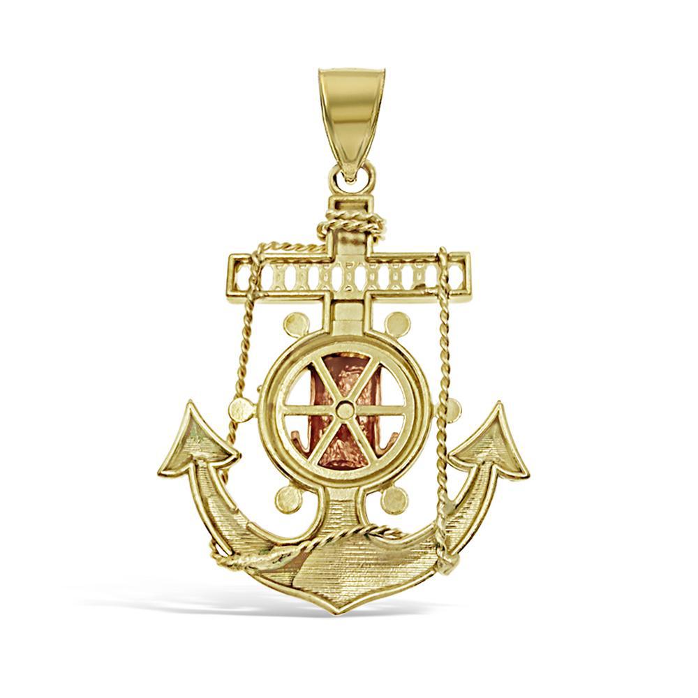 Lady Guadalupe Virgin Mary Anchor Pendant Charm 10k Yellow Rose Gold 2 inch