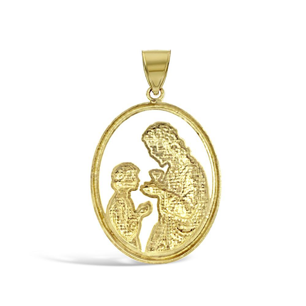 14k Gold Jesus Giving Communion Pendant Oval Religious Charm 1.1 inch