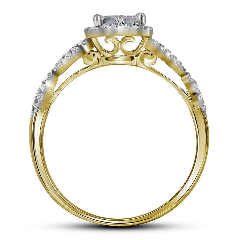 0.97ctw Princess Diamond Square Bridal Wedding Ring Band Set 14k Yellow Gold