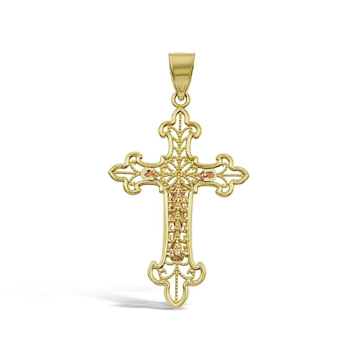 Jesus Crucifix Cross Pendant Charm 10k Yellow Rose Gold 1.3 inch