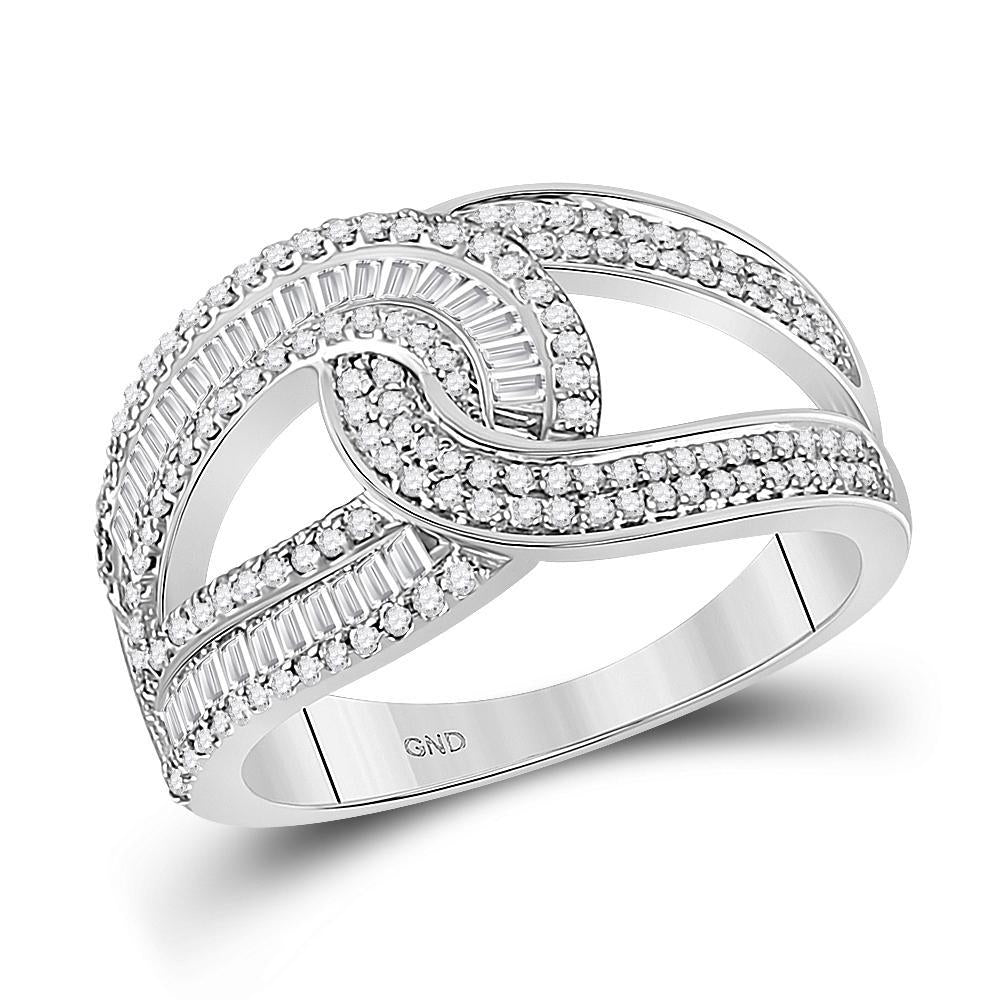 0.73 cttw Baguette Round Diamond Intertwined Womens Ring Band 10k White Gold