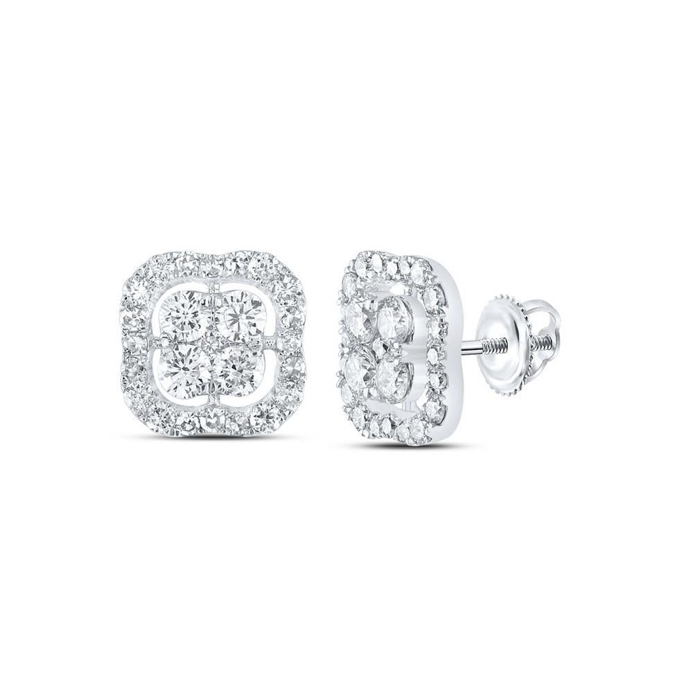 0.95ctw Diamond Square Cushion Shape Stud Earrings 10k White Gold Screw Back