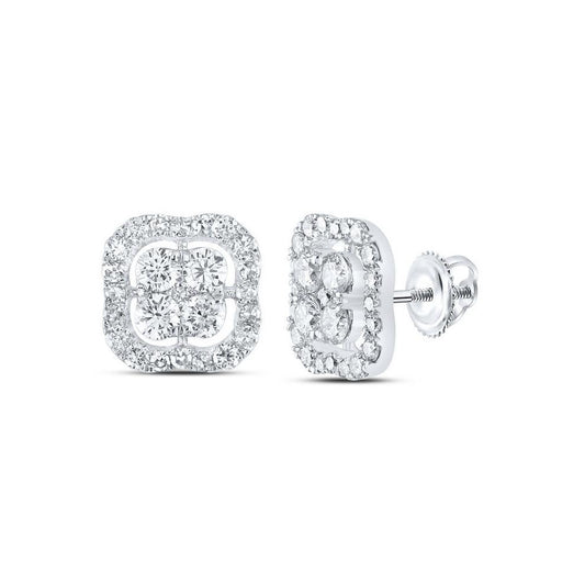 0.95ctw Diamond Square Cushion Shape Stud Earrings 10k White Gold Screw Back
