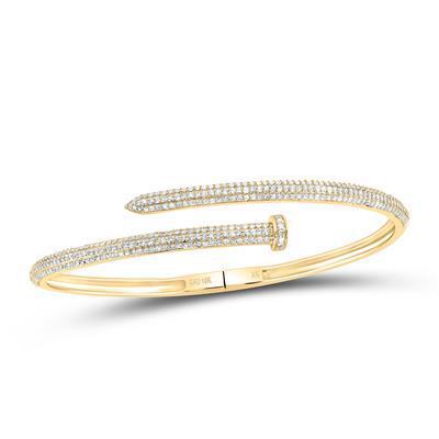 1.63 Cttw Round Diamond Bangle Hinged Bracelet 10k Yellow Gold