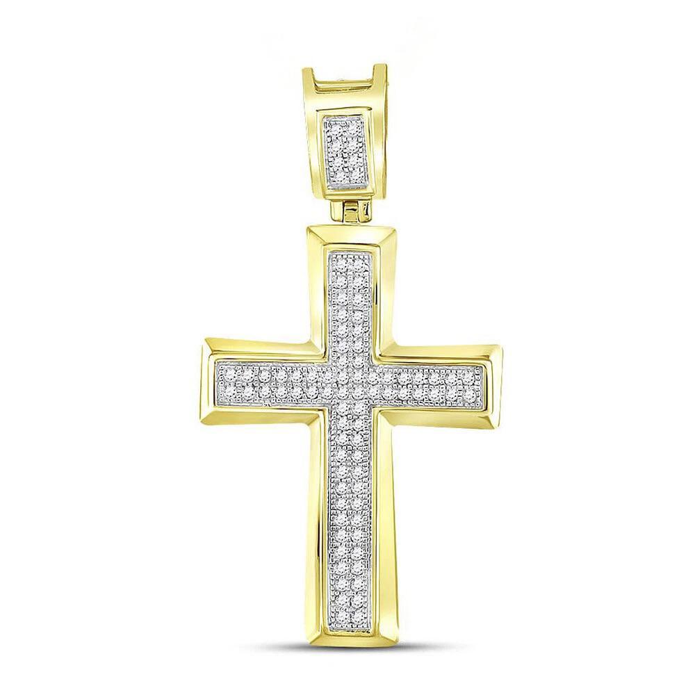 10k Yellow Gold Mens Diamond Cross Charm Pendant 1/6Cttw
