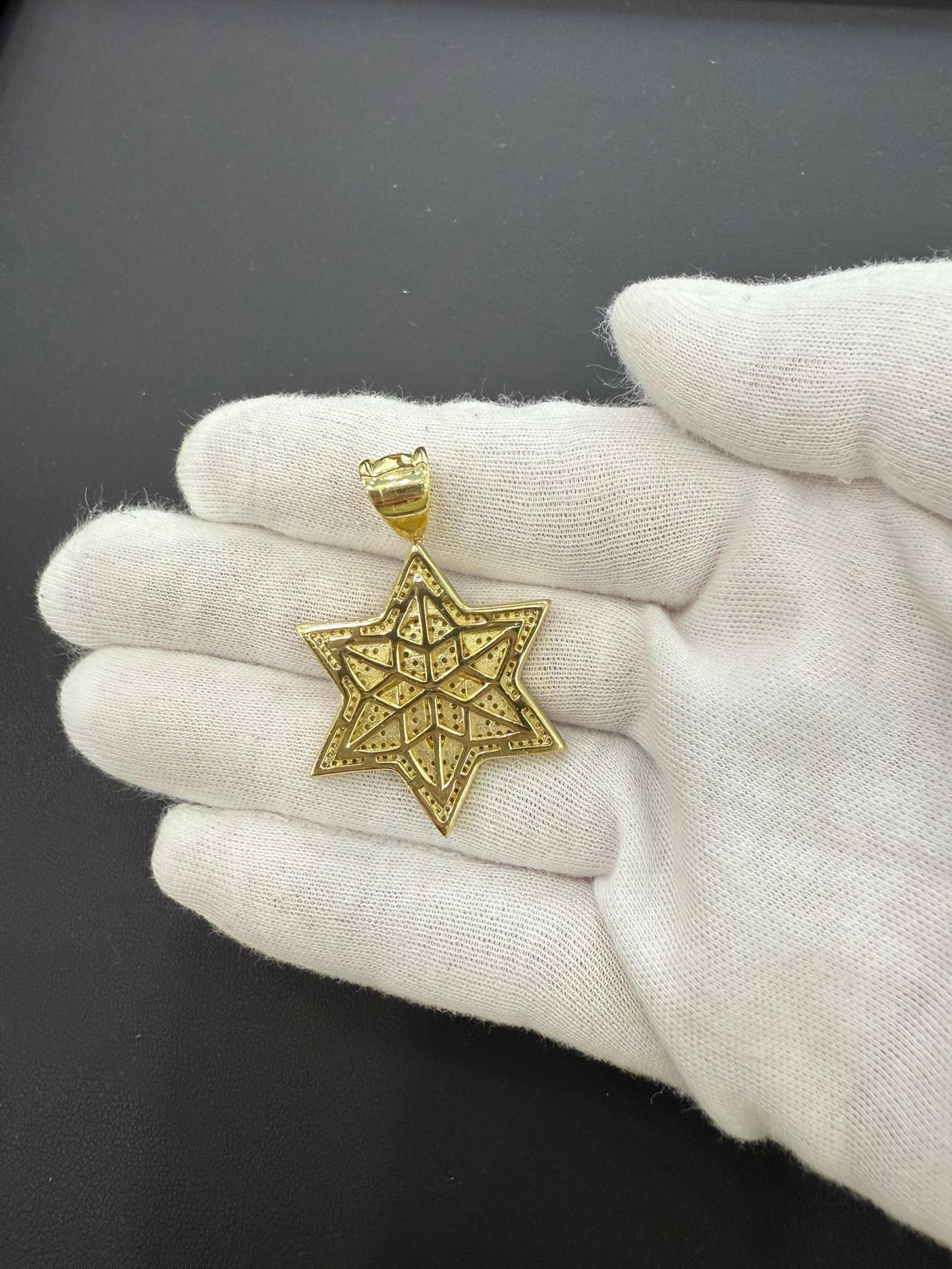 Star Of David Hamsa Pendant 925 Sterling Silver Gold Plated Iced CZ Charm 1.8 in