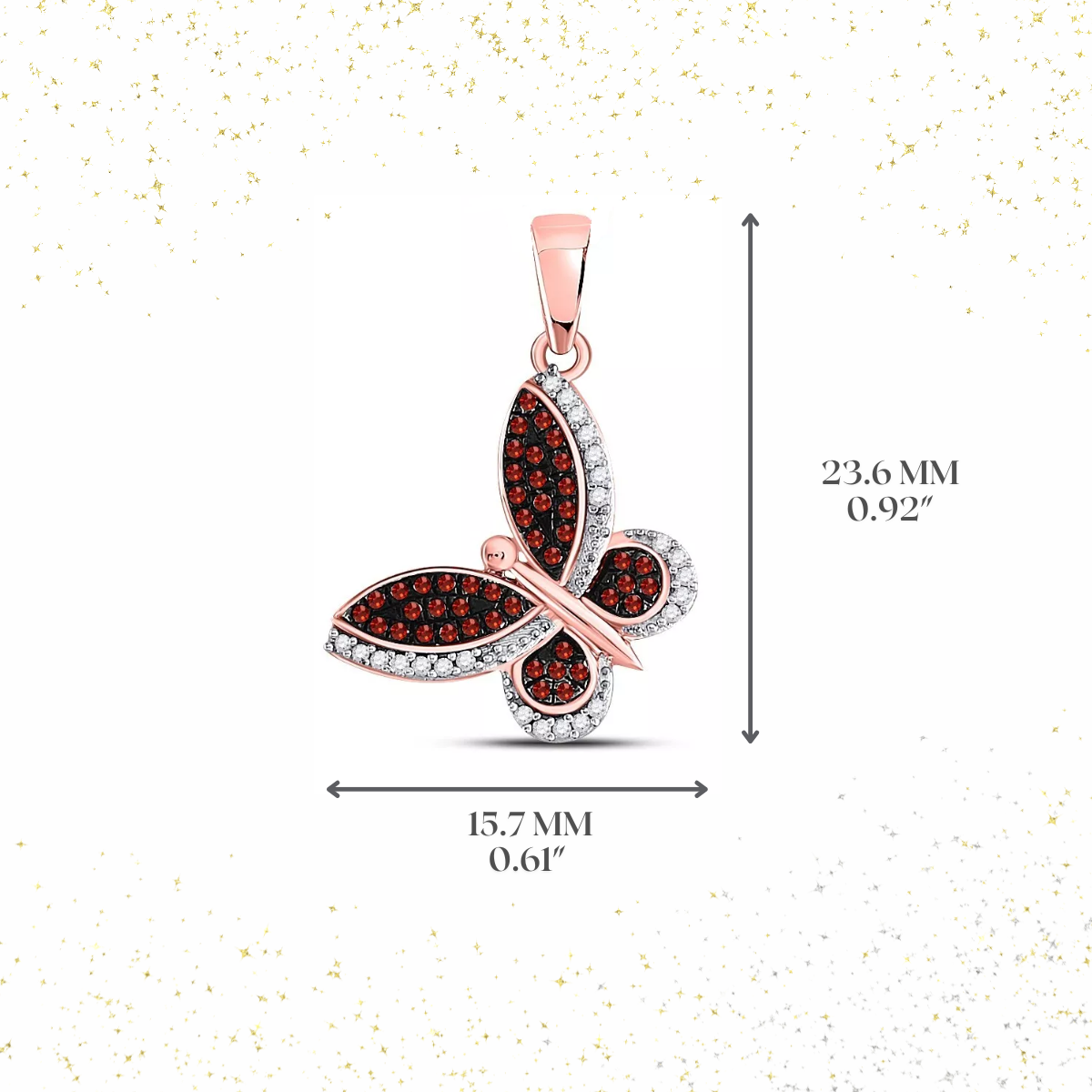 0.20ctw Diamond Red Butterfly Pendant Charm 10k Rose Gold