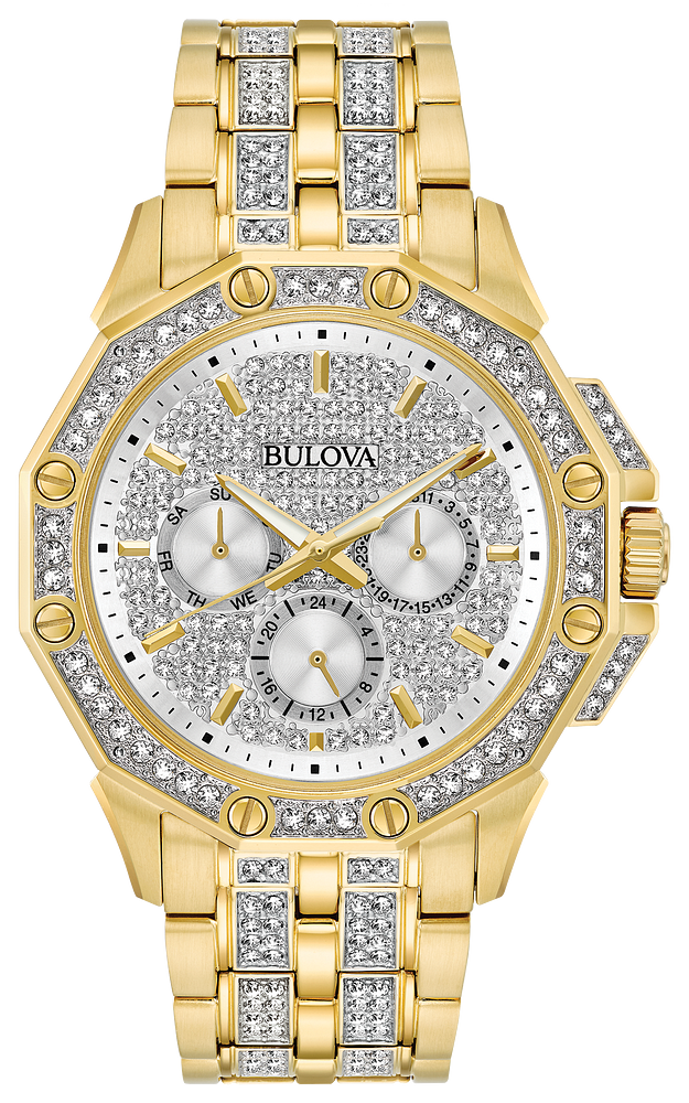 Bulova Octava Crystal Gold Tone Mens Watch 98C126
